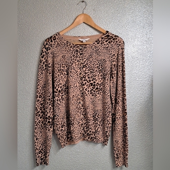Time & Tru Women's Leopard Print Cardigan - Picture 1 of 5